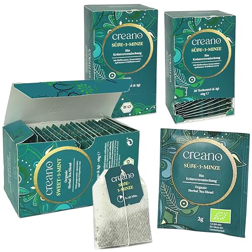 Creano Bio Tee SÜßE-3-MINZE, Kräuterteemischung, BIO Teebeutel-Tee 3er Pack (3x 20 Beutel) von Creano