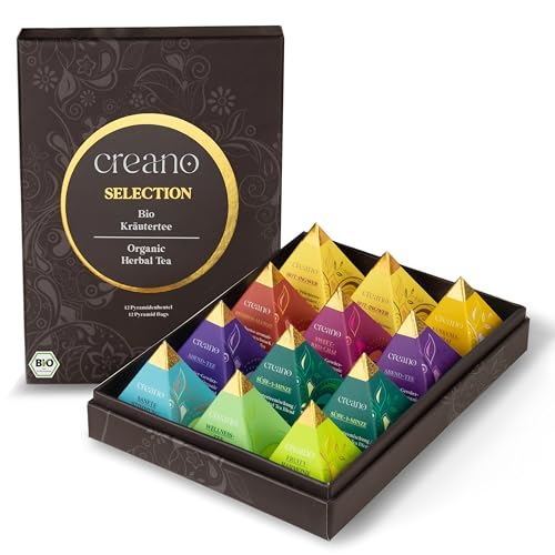 Creano Premium Bio Kräutertee Geschenkset „ORGANIC HERBAL TEA“ - 12 Pyramiden-Teebeutel in 9 unterschiedlichen Sorten - 30g - NEUHEIT 2024* von Creano