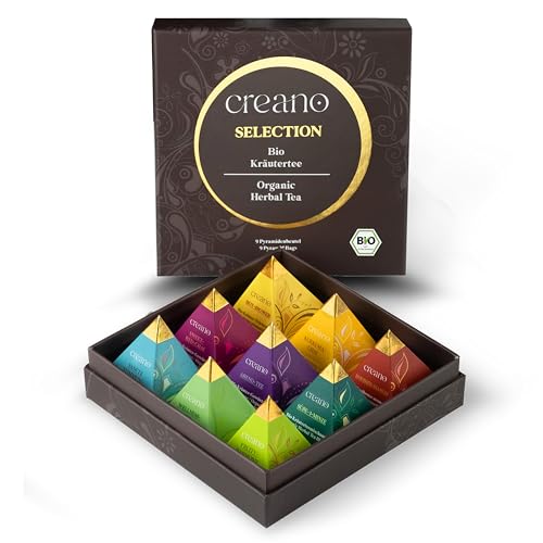 Creano Premium Bio Kräutertee Geschenkset „ORGANIC HERBAL TEA“ - 9 Pyramiden-Teebeutel in 9 unterschiedlichen Sorten - 22,5g - NEUHEIT 2024* von Creano