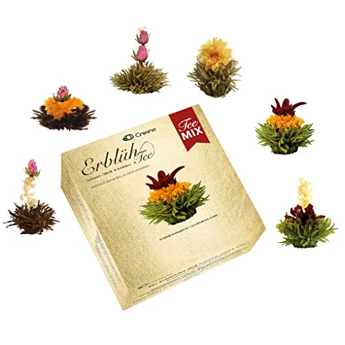 Creano Teeblumen Mix - 6 Erblühtee weißer, grüner & schwarzer Tee, Teeblume, Blooming Tea, Geschenk für Frauen von Creano