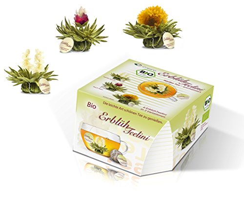 Creano Teeblumen Variation im exklusiven Tassenformat "ErblühTeelini BIO" | 6 Teeblüten in 3 verschiedenen Sorten aus biologischer Landwirtschaft (Weißer Tee) von Creano