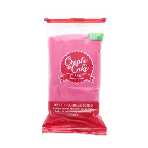 Create A Cake Fertig zum Ausrollen, rosa Fondant-Zuckerguss, Palmfreie Zuckerpaste zum Dekorieren von Kuchen, Cupcakes, Keksen, Kuchen, 200 g von Create A Cake