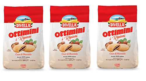 3x Divella i Ripieni Cuor di Nocciola Biscotti Ripieni con Crema alla Nocciola Kekse gefüllt mit Haselnusscreme 300g von Crema