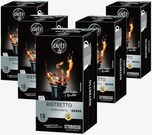 Cafet für Cremesso, Kaffekapseln Ristretto 80 Stück (5 x 16 Stück) von Cremesso