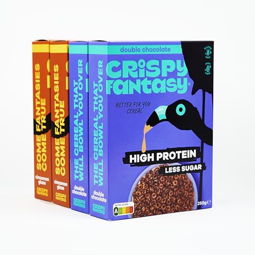 Crispy Fantasy Protein Cerealien, Best Combo, Glutenfrei, Vegan, Wenig Zucker, Ballaststoffreich, Pflanzlich, Gesundes Frühstück für Kinder, Erwachsene, 8 g Protein pro Portion, 4 Schachteln von Crispy Fantasy