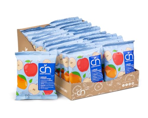 Crispy Natural Apfel Chips mit Mango Geschmack 24x18G Natürliche Getrocknete Fruchtchips Gesunde Snack Ohne Zuckerzusatz Glutenfrei Ballaststoffquelle von Crispy Natural