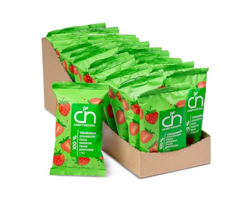 Crispy Natural Erdbeere Chips 20x10G Natürliche Knusprig Getrocknete Fruchtchips Gesunde Snack Ohne Zuckerzusatz Glutenfrei Ballaststoffquelle Kleine Packungen von Crispy Natural