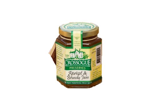 Apricot and Brandy Jam (Aprikosenmarmelade mit Brandy) ohne künstliche Farbstoffe, Aromen oder Konservierungsstoffe, hausgemacht in Irland von Crossogue Preserves