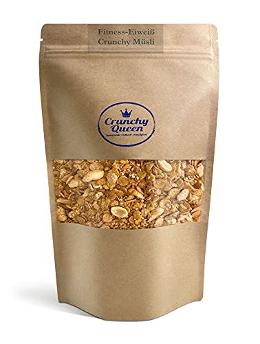 Crunchy Queen Fitness-​Eiweiß Granola Knuspermüsli | 33% Protein | Handgemacht | Sparpaket | High Protein Müsli | Low Carb | Vegan | Müsli ohne Zucker | Crunchy Topping für Smoothiebowl | 3x 340g von Crunchy Queen - homemade · baked · crunchfood