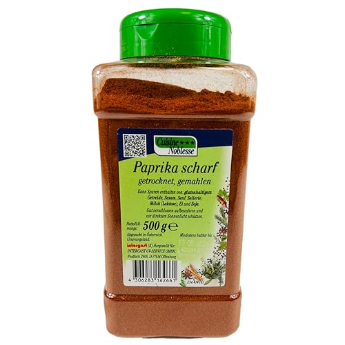 Cuisine Noblesse - Premium Paprika scharf gemahlen in 500 g Packung in Gastro-Qualität - Paprikapulver intensive Würze für anspruchsvolle Genießer - Pulver 100% erntefrisch und naturrein von Cuisine Noblesse