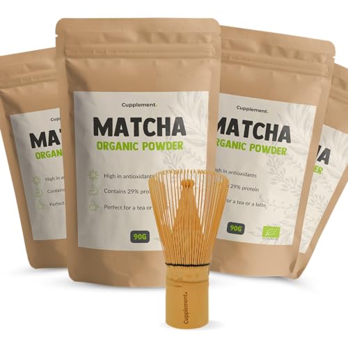 Cupplement 360 Gramm Matcha Bio Kostenloser Matcha-Besen & Schneebesen - Höchste Qualität Grüner - Culunary Tee Pulver - Starter Set - Latte - Besen - Japan - Pulver - Tee - Whisk - Beutel - Smoothies von Cupplement