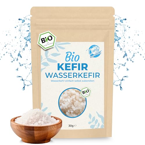 Curly Superfood Wasserkefir Kristalle Bio 30g - Besonders einfach frischen Wasserkefir herstellen (unendlich viel) inkl. Erfolgsgarantie & Anleitung - Kefir Kristalle von Curly Superfood