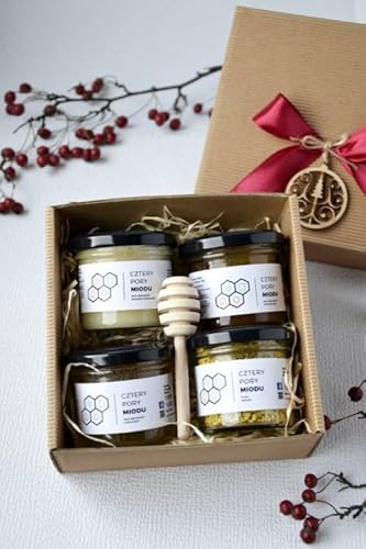 Mini-Honig-Geschenkset | 3 Sorten Honig 140g & 1 Bienenpollen 70g | Süße & gesunde Geschenkidee | Hochwertige Verpackung | 100% natürlich von Cztery Pory Miodu