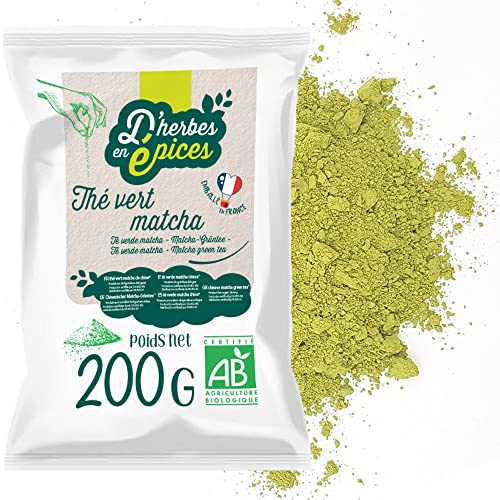 VON KRÄUTERN ZU GEWÜRZEN | Matcha-Grüntee | 200g | Grüner Tee in großen Mengen aus China | Zertifiziert Bio und Fair Trade von D herbes en épices