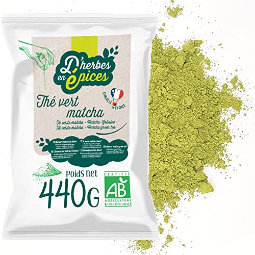 VON KRÄUTERN ZU GEWÜRZEN | Matcha-Grüntee | 440g | Grüner Tee in großen Mengen aus China | Zertifiziert Bio und Fair Trade von D herbes en épices