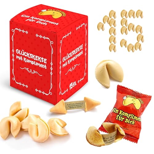 D&D FUN COOKIES - Glückskekse 15 Stück | Glückskekse mit Komplementen | Glückskekse | Geschenkkekse | Individuell verpackte Kekse | Chinesische Glückskekse | Fortune Cookies (Rot - Komplement) von D&D FUN COOKIES