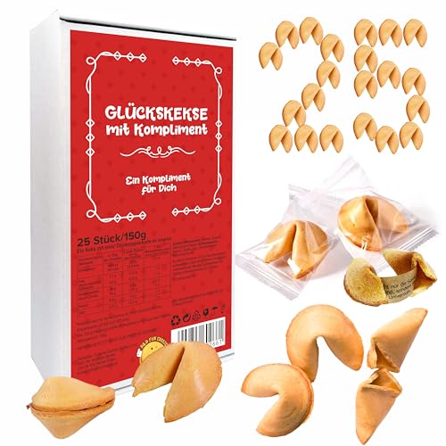 D&D FUN COOKIES - Klassische Glückskekse mit Komplementen | Universelle Komplimente für alle | Individuell verpackte Kekse | Chinesische Glückskekse | Fortune Cookies (M RED, 25, stück) von D&D FUN COOKIES