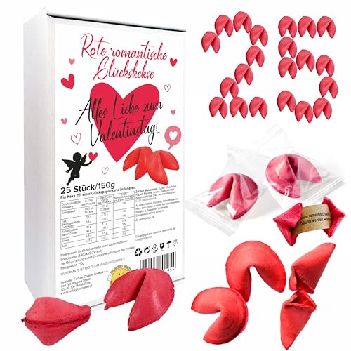 D&D Fun Cookies Bunte Glückskekse für jeden Anlass 25 Stück | Geschenk für Gäste |Glückskekse für Valentinstag, Halloween, Ostern, Hochzeit | Einzeln verpackt | Chinesische Glückskekse (Rot) von D&D FUN COOKIES