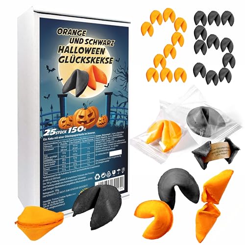 D&D Fun Cookies Mix aus Orange und Schwarz Halloween-Glückskekse 25 Stück | Ferien-Glückskekse | Tolles Geschenk für Gäste |Glückskekse für Halloween | Individuell verpackt | Chinesische Glückskekse von D&D FUN COOKIES