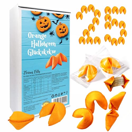 D&D Fun Cookies Orange und Schwarz Halloween-Glückskekse 25 Stück | Ferien-Glückskekse | Geschenk für Gäste |Glückskekse für Halloween | Individuell verpackt | Chinesische Glückskekse (Orange) von D&D FUN COOKIES