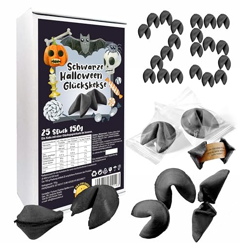 D&D Fun Cookies Orange und Schwarz Halloween-Glückskekse 25 Stück | Ferien-Glückskekse | Geschenk für Gäste |Glückskekse für Halloween | Individuell verpackt | Chinesische Glückskekse (Schwarz) von D&D FUN COOKIES