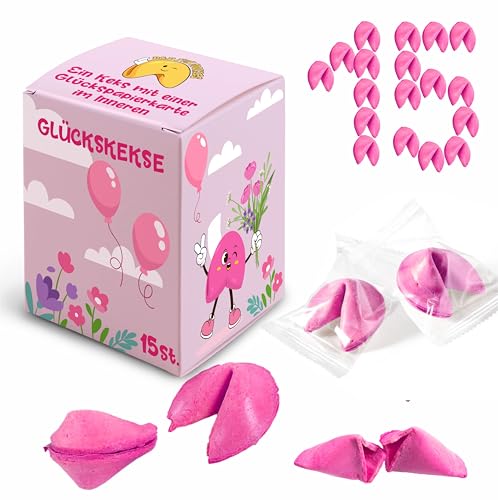 D&D Fun Cookies Rosa Glückskekse 15 Stück | Pinke Glückskekse | Tolles Geschenk für Gäste |Glückskekse für die Hochzeit | Individuell verpackt | Chinesische Glückskekse | Fortune Cookies von D&D FUN COOKIES