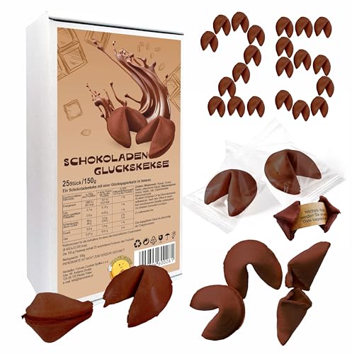 D&D Fun Cookies Schokoladen-Glückskekse 25 Stück | Festliche Glückskekse | Tolles Geschenk für Gäste | Echter Schokoladengeschmack | Einzeln verpackt | Chinesische Glückskekse | Glückskekse von D&D FUN COOKIES