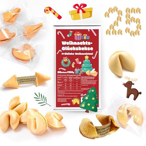 D&D Fun Cookies Weihnachtsglückskekse 25 Stück | Festliche Glückskekse | Gutes Geschenk für Gäste | Einzeln verpackt | Chinesische Glückskekse | Fortune Cookies ("Fröhliche Weihnachten") von D&D FUN COOKIES