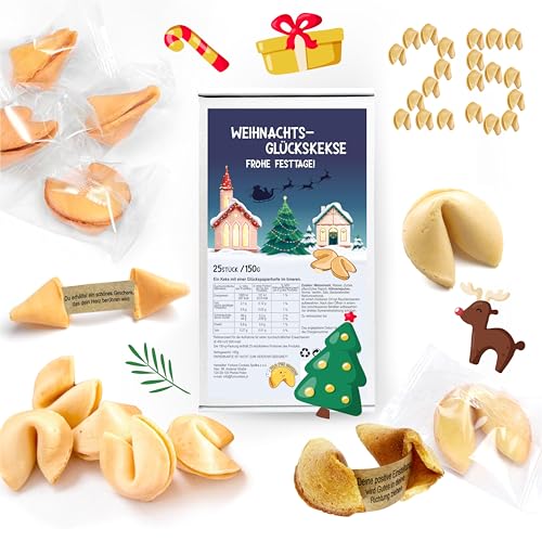 D&D Fun Cookies Weihnachtsglückskekse 25 Stück "Frohe Festtage" | Festliche Glückskekse | Gutes Geschenk für Gäste | Vanillegeschmack | Einzeln verpackt | Chinesische Glückskekse | Fortune Cookies von D&D FUN COOKIES