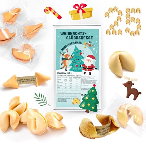 D&D Fun Cookies Weihnachtsglückskekse 25 Stück | Festliche Glückskekse | Gutes Geschenk für Gäste | Einzeln verpackt | Chinesische Glückskekse | Fortune Cookies ("Merry Christmas") von D&D FUN COOKIES