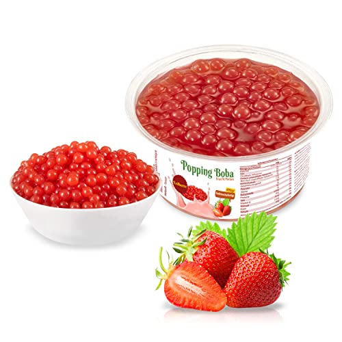 Bubble Tea Perlen - ERDBEERE - 490g Original Popping Boba Fruchtperlen für Bubble Tea - 100% Vegan und Glutenfrei - Genuss für Augen und Gaumen! von D&O Nature Products