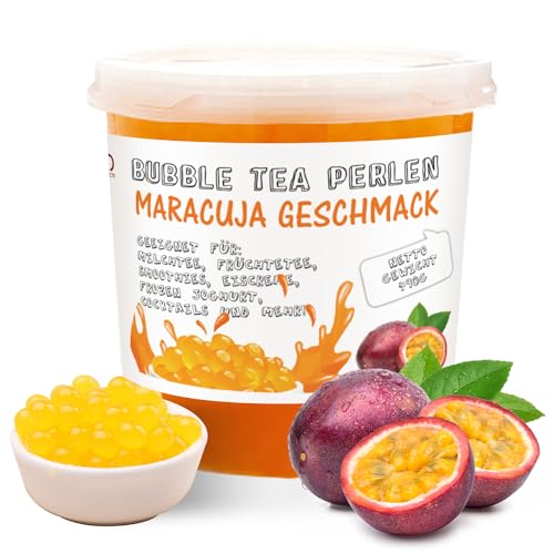 Original Bubble Tea Perlen - 490g Maracuja Popping Boba Pearls, Tee Fruchtperlen, Hochwertige Fruit balls Original aus Taiwan, Tapioka 100% Vegan und Glutenfrei von D&O Nature Products