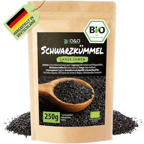 Schwarzkümmel Samen Bio, 250g ganze Schwarzkümmelsamen aus Ägypten, Nigella Sativa black cumin seeds, Echter schwarzer Kümmel Organic Bio zertifiziert von D&O Nature Products