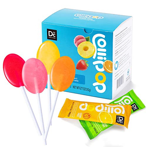 DC24 DAILY CARE Zuckerfreie Lutscher mit Vitamin C, Gesunde Sauger mit Xylitol, Verschiedene Fruchtaroma Hartbonbons für Kinder, Non-GMO, Glutenfrei, 24 x 8g einzeln verpackt von DC24 DAILY CARE