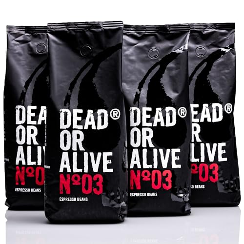 DEAD OR ALIVE Espresso No3 - Starke Espresso Bohnen 4x1kg - 100% Robusta - Kaffeebohnen für Kaffeevollautomat und Espressomaschine - Ganze Bohnen mit viel Koffein aus Italien - Coffee Beans (4er Pack) von DEAD OR ALIVE