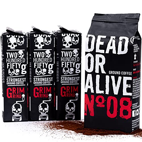 DEAD OR ALIVE Espresso gemahlen No8 - Starker Moka Kaffee gemahlen 4x250g - Feines Espressopulver mit Robusta - Bialetti Kaffee für Espressokocher - Gemahlener Kaffee aus Italien - Ground Coffee 1kg von DEAD OR ALIVE