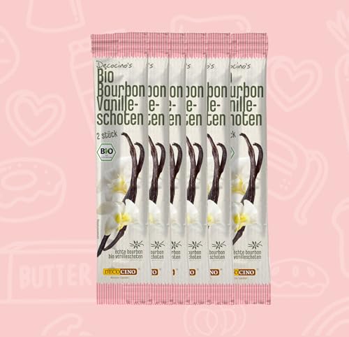 DECOCINO Bio-Bourbon Vanilleschoten Set 6x2 Stück- natürliche BIO Vanilleschoten aus Madagaskar - für Kuchen, Torten, Nachspeisen, Getränke etc. von DECOCINO