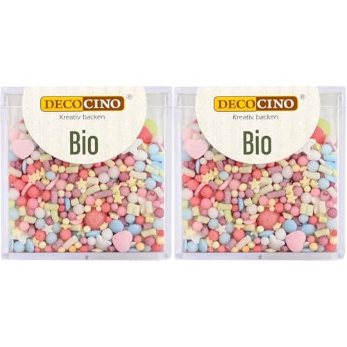 DECOCINO Bio Streudekor Party – 60 g – vegane Zuckerstreusel aus Traubenzucker in Bio-Qualität zum Dekorieren & Verzieren von Kuchen & Desserts, 33829 (Packung mit 2) von DECOCINO