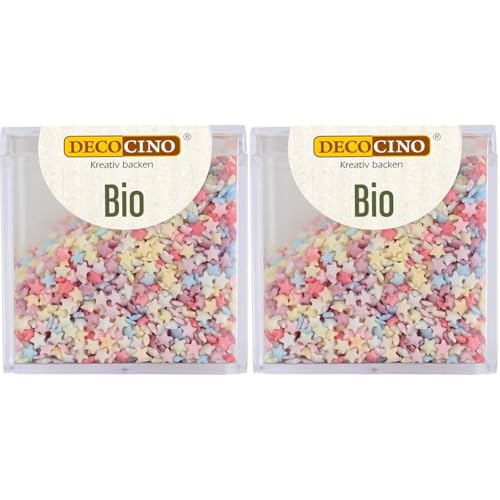 DECOCINO Bio Streudekor Stars – 50 g – vegane Zuckerstreusel aus Traubenzucker in Bio-Qualität zum Dekorieren & Verzieren von Kuchen, Torten & Desserts (Packung mit 2) von DECOCINO