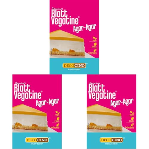 DECOCINO Blatt Vegatine - pflanzliches Geliermittel auf AgarAgarBasis – für Desserts Torten uvm. – laktosefrei vegan, Neutral, 2.5 gramm (Packung mit 3) von DECOCINO