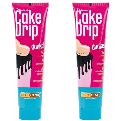 DECOCINO Cake Drip Dunkel (90g) – schokoladiger Geschmack – vegan & gebrauchsfertig – Backdeko für Torten, Kuchen, Muffins, Cupcakes, Cake Melts, Cake Melts (Packung mit 2) von DECOCINO