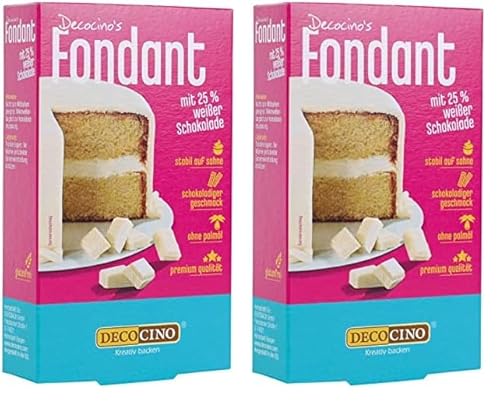 DECOCINO DECOCINO Fondant Schoko mit 25% Weißer Schokolade ohne Palmöl, reißfest & stabil auf Sahne –ideale Backdeko zum Dekorieren von Kuchen & Torten (Packung mit 2) von DECOCINO