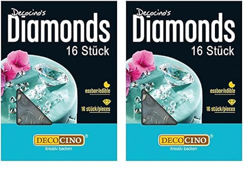 DECOCINO Essbare Diamanten, weiß (16 Stück) – funkelnde essbare Edelsteine – Kuchendeko & Tortendeko – für Hochzeitstorten-Deko & Geburtstagskuchen (Packung mit 2) von DECOCINO