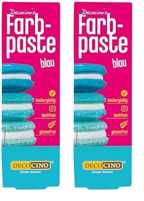 DECOCINO Farbpaste Blau – 20 g – Lebensmittelfarbe, ideal zum Einfärben von Kuchen, Fondant und Cremes – AZO-frei und glutenfrei (Packung mit 2) von DECOCINO