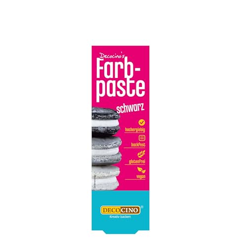 DECOCINO Farbpaste Schwarz – 20 g – Lebensmittelfarbe, ideal zum Einfärben von Kuchen, Fondant und Cremes – AZO-frei und glutenfrei von DECOCINO