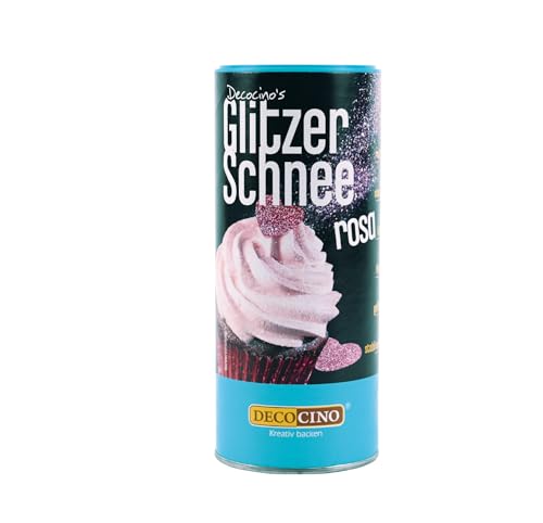 DECOCINO Glitzerschnee rosa - essbarer glitzer Schnee, funkelndes Highlight, rosa, Ideal für Kuche, Torten, Cupcakes, Muffins, Waffeln, Dessert, backfest von DECOCINO