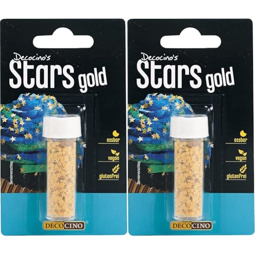 DECOCINO Gold Stars (3000 stück) - essbares Streu-Dekor, Deko-Streusel - Deko-Sternchen & essbare Back-Deko für Torten, Kuchen, Cup-Cakes & Muffins, 0.9 g (Packung mit 2) von DECOCINO