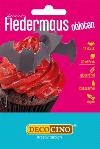 DECOCINO Halloween Oblaten Fledermäuse mit 3D-Effekt (12Stk.) – Torten- Kuchen- Muffin- Cupcake – Halloween-Deko aus Esspapier von DECOCINO