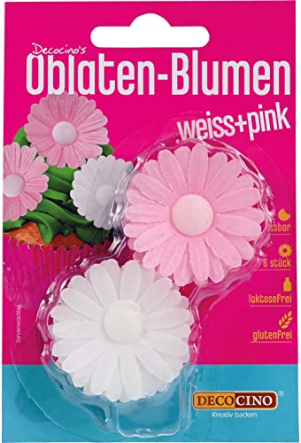 DECOCINO Oblaten-Blumen in Pink & Weiß, mit 3D-Effekt (1 x 6 Stk.) – essbare Blumen für Hochzeits- & Geburtstags-Deko auf Torten, Kuchen, Cup-Cakes uvm! von DECOCINO