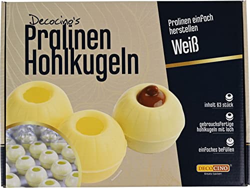 DECOCINO Pralinen-Hohlkörper (63 Stk) – Weiße Schokolade – Pralinen-Form |Pralinen selber machen – ideale Pralinen-Hohlkugeln für Weihnachts-Pralinen | 63 Stück (1er Pack) von DECOCINO